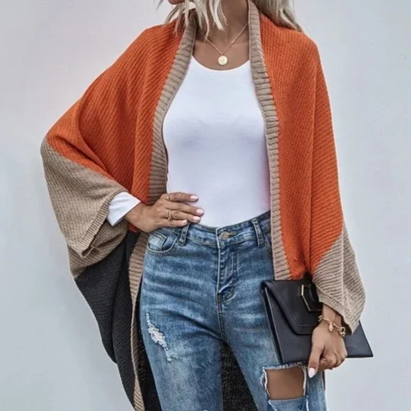 Cozy Color Block Open Front Oversized Cardigan - Picture 5 of 5